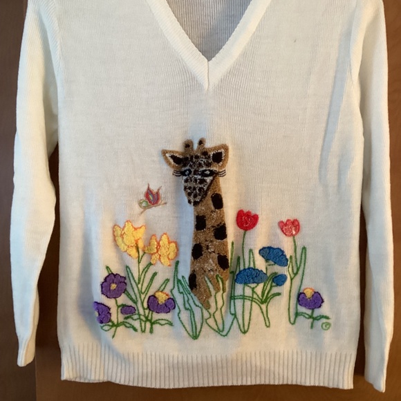 Vintage 1960’s, 1970’s Cyn Les Shirlee Designs Women’s Peeking Giraffe Sweater - Picture 3 of 8